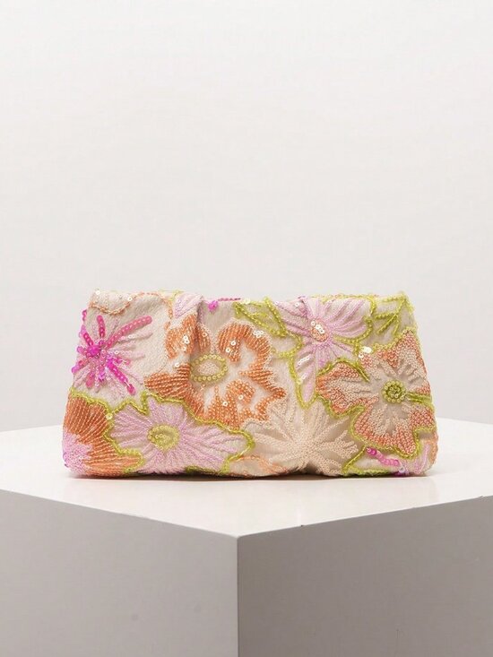 MODA ME COUTURE Handbags - Multicolor Glamorous Women's Embroidered Pleated Sequin Floral Clutch purse